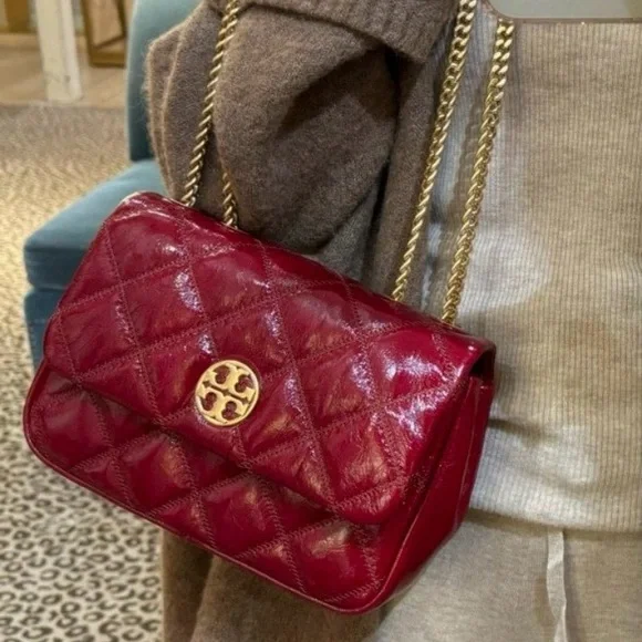 NWT Tory Burch Red Quilted Crossbody Small Leather Bag - Picture 7 of 16